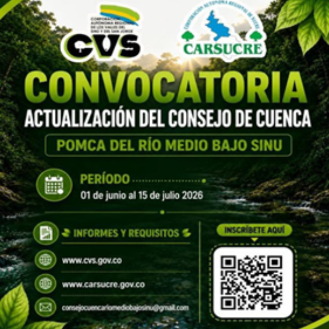 CONVOCATORIA A LA ACTUALIZACIÓN DEL CONSEJO DEL POMCA RÍO MEDIO Y BAJO SINÚ