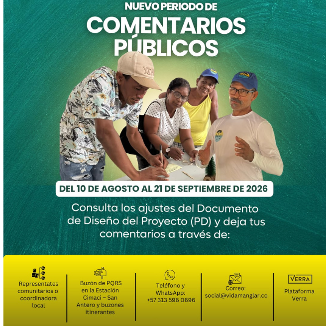 NUEVO PERIODO DE CONSULTA PÚBLICA PARA EL PROYECTO VIDA MANGLAR